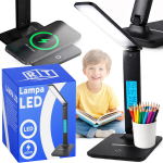 LED valgustus // Valgustid uutest tarnetest // Lampka led biurkowa regulowana szkolna biurko wyświetlacz lcd ładowanie usb -czarna e146-2 sk&oacute;rzany wz&oacute;r z 1 przyciskiem