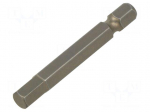 Screwdriver bit | hex key | HEX 6mm | 1/4" | Overall len: 50mm