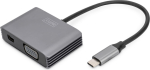 DIGITUS Adapter USB-C pistik -> VGA pistik / MiniDP pistik 4K/30Hz 20cm