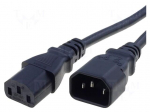 Cable | IEC C13 female,IEC C14 male | 2m | black | PVC | 3x1mm2 | 10A