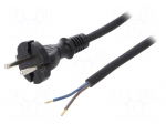 Cable | CEE 7/17 (C) plug,wires | 4m | black | rubber | 2x1mm2 | 16A