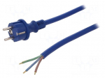 Cable | SCHUKO plug,CEE 7/7 (E/F) plug,wires | 4m | blue | rubber