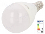 LED lamp | white warm | E14 | 230VAC | 806lm | P: 6.5W | 2700K | CRImin: 80