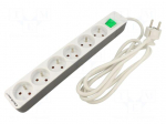 Extension lead | 3x1.5mm2 | 1.8m | white | Sockets no: 6 | 16A