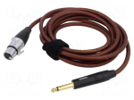 Cable | Jack 6,3mm 2pin plug,XLR female 3pin | 3m | brown | 0.25mm2