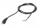 Cable | 3x18AWG | NEMA 5-15 (B) plug,wires | PVC | 2m | black | 7A | 125V