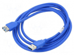 Cable | USB 3.0 | USB A socket,USB A plug | gold-plated | 1.8m | blue