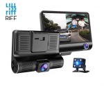 Riff Full HD Car Video Recorder DVR G-Sensor with 3 Cameras and Rearview LCD 4 '' Black