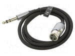 Cable | Jack 6,3mm plug,XLR female 3pin | 1m | &Oslash;cable: 6mm | textile