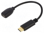 Cable | USB 2.0 | USB B micro socket,USB C plug | 0.15m | black | 3A