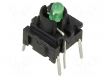Microswitch TACT | SPST | Pos: 2 | 0.05A/24VDC | THT | LED | green | 3.5N