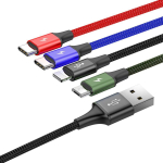 Kaabel Baseus USB 4in1 Lightning / 2x USB Type C / micro USB kaabel nailonpunutises 3.5A 1.2m Black