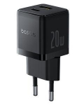 Adapter Baseus  Sienas atrais ladetajs Palm 20W USB + USB-C QC3.0 PD3.0 ar USB-C kabeli 1 m  melns