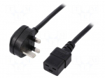 Cable | BS 1363 (G) plug,IEC C19 female | 1.8m | black | PVC | 13A