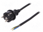 Cable | SCHUKO plug,CEE 7/7 (E/F) plug,wires | 4m | black | PVC | 16A