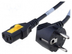 Cable | CEE 7/7 (E/F) plug angled,IEC C13 female | 5m | black | PVC