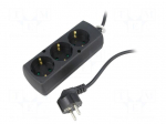 Extension lead | 3x1.5mm2 | Len: 3m | PVC | black | Sockets no: 3 | 16A