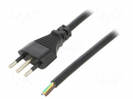 Cable | 3x1mm2 | CEI 23-50 (L) plug,wires | PVC | 1m | black | 10A | 250V