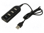 Hub USB | USB A socket x4,USB A plug | USB 2.0 | black | 0.4m