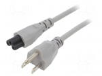 Cable | 3x18AWG | IEC C5 female,NEMA 5-15 (B) plug | PVC | 1m | grey