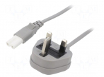 Cable | 2x0.75mm2 | BS 1363 (G) plug,IEC C7 female | PVC | 5m | grey