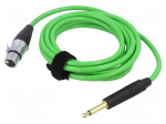 Cable | Jack 6,3mm 2pin plug,XLR female 3pin | 3m | green | 0.25mm2