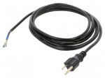 Cable | 3x18AWG | NEMA 5-15 (B) plug,wires | PVC | 3m | black | 10A | 125V