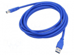 Cable | USB 3.0 | USB A socket,USB A plug | gold-plated | 3m | blue | PE