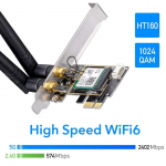 Routers Cudy  WE3000 AirMax AX3000 WiFi 6 Bluetooth 5.0 PCIe Adapter Intel AX200 Dual Band 2 Antennas Black