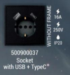 Bora Vācijas kontaktligzda ar USB+TypeC, melns