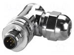 Connector: M12 | plug | PIN: 5 | 48V | angled | IP67 | screw terminal | 4A