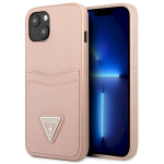 Guess GUHCP13MPSATPP Saffiano Triangle Logo Cardslot Hardcase for iPhone 13 / 14 / 15 6.1" / pink