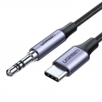UGREEN mini jack 3,5 mm AUX uz USB-C kabelis 1 m, tum&scaron;i pelēks (bojāts iepakojums)