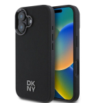 Back panel cover DKNY Apple iPhone 16 PU Leather Stack Logo Magsafe Case Black