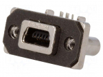 Socket | USB B mini | MUSB | on PCBs,for panel mounting,screw | THT