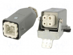 Connector: HDC | male + female | S-A | PIN: 4 | 3+PE | size 3A | angled