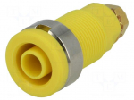 Socket | 4mm banana | 32A | yellow | gold-plated | screw,on panel | 32mm
