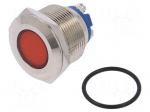 Indicator: LED | flat | red | 12VDC | 12VAC | &Oslash;22mm | screw | brass
