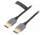 Cable | HDMI plug,both sides | PVC | HDMI 2.0 | 1.5m | grey | 34AWG