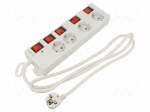 Plug socket strip: supply | Sockets: 4 | 250VAC | 16A | white | 1.5m