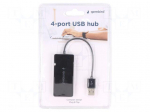 Hub USB | USB A socket x4,USB A plug | USB 2.0 | black | 0.15m | ABS