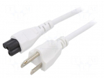 Cable | 3x18AWG | IEC C5 female,NEMA 5-15 (B) plug | PVC | 1m | white