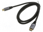 Cable | HDMI plug,both sides | textile | HDMI 2.1 | 1.5m | black | 30AWG