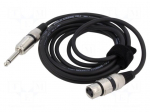 Cable | Jack 6,3mm 2pin plug,XLR female 3pin | 3m | black | 0.25mm2