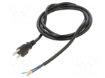 Cable | 3x18AWG | NEMA 5-15 (B) plug,wires | PVC | 2m | black | 10A | 125V
