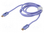 Cable | USB 2.0 | USB C plug,both sides | 1.2m | violet | textile | 100W