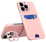 Back panel cover iLike Apple iPhone 14 Pro Leather Stand Case Card Wallet Cover with Stand Pink