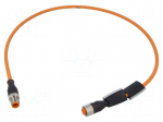 Cable: for sensors/automation | M12 | PIN: 4 | 0.6m | plug | 230VDC | 4A