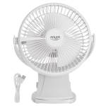 Adler Rechargeable Clip-on Desk Fan | AD 7342 | Table Fan | White | Diameter 15.5 cm | Number of speeds 3 | Oscillation | 5 W