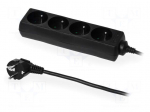 Extension lead | 3x1mm2 | 1.5m | PVC | black | Sockets no: 4 | 10A